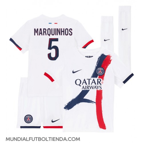 Camiseta Paris Saint-Germain Marquinhos #5 Segunda Equipación Replica 2024-25 para niños mangas cortas (+ Pantalones cortos)